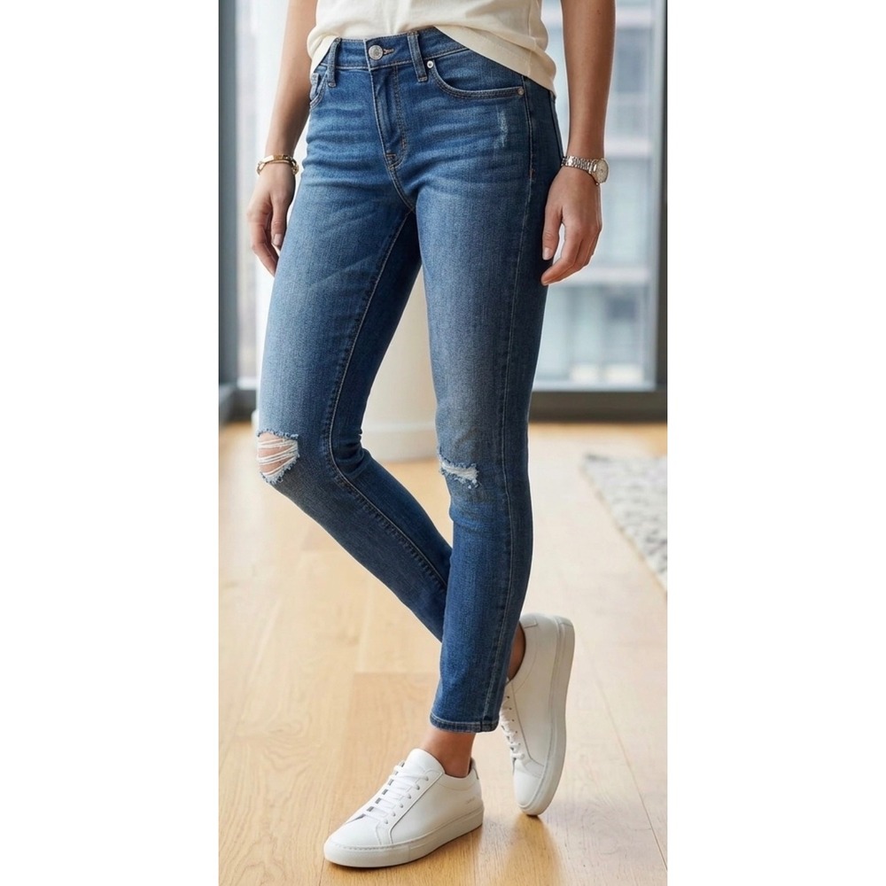 Hudson Jeans Womens 25 Krista Crop Super Skinny Distressed Dark Wash Stretch